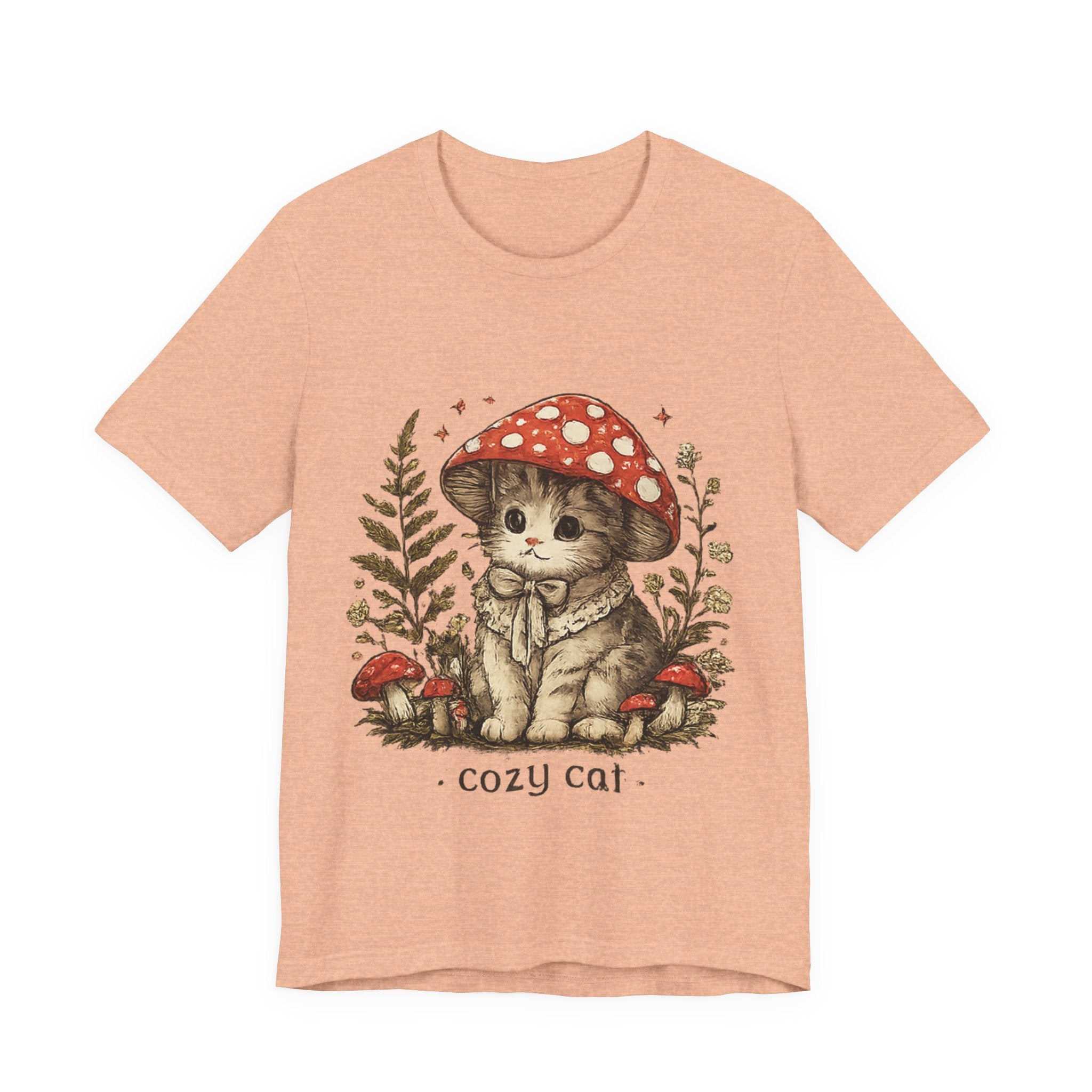 Cozy Cat Mushroom T-Shirt — Cute Woodland Kitten Graphic Tee