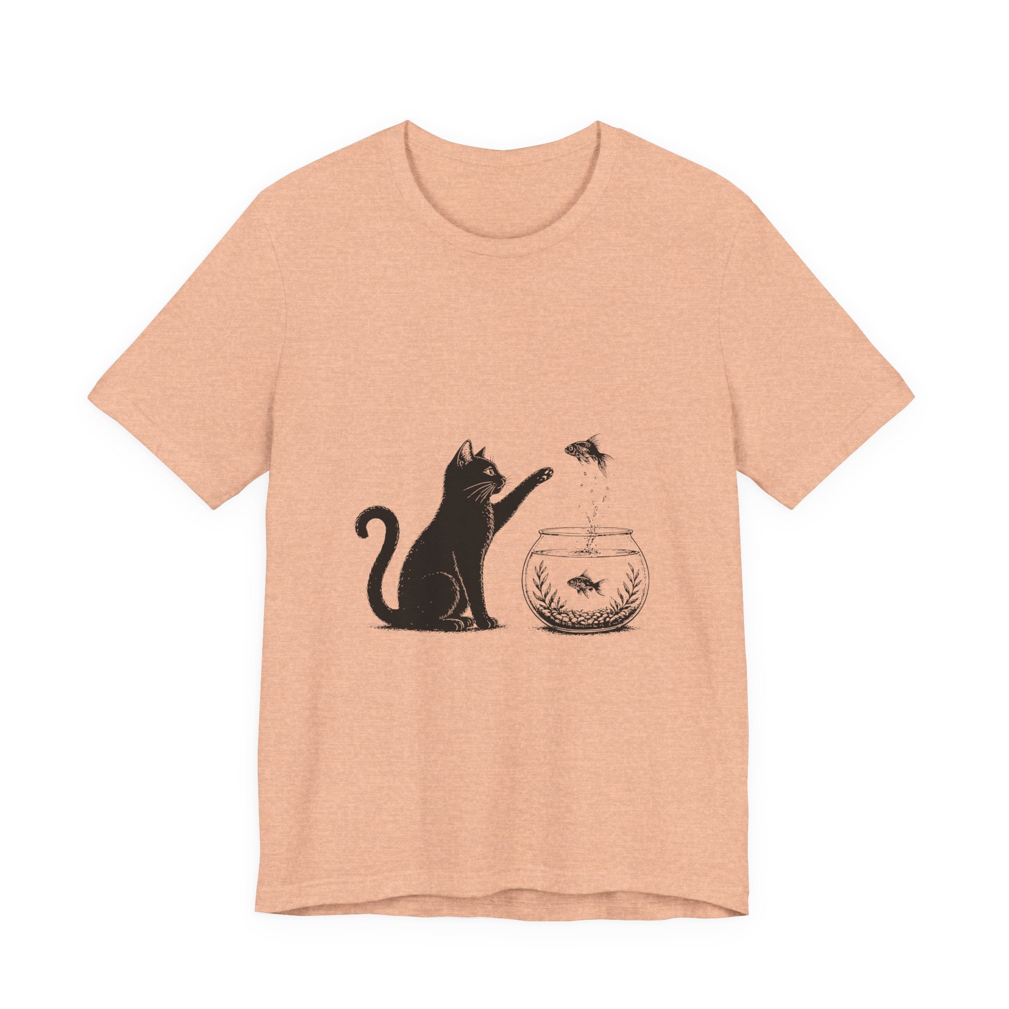 Cat and Goldfish Tee — Playful Black Cat Fishbowl Graphic T-Shirt