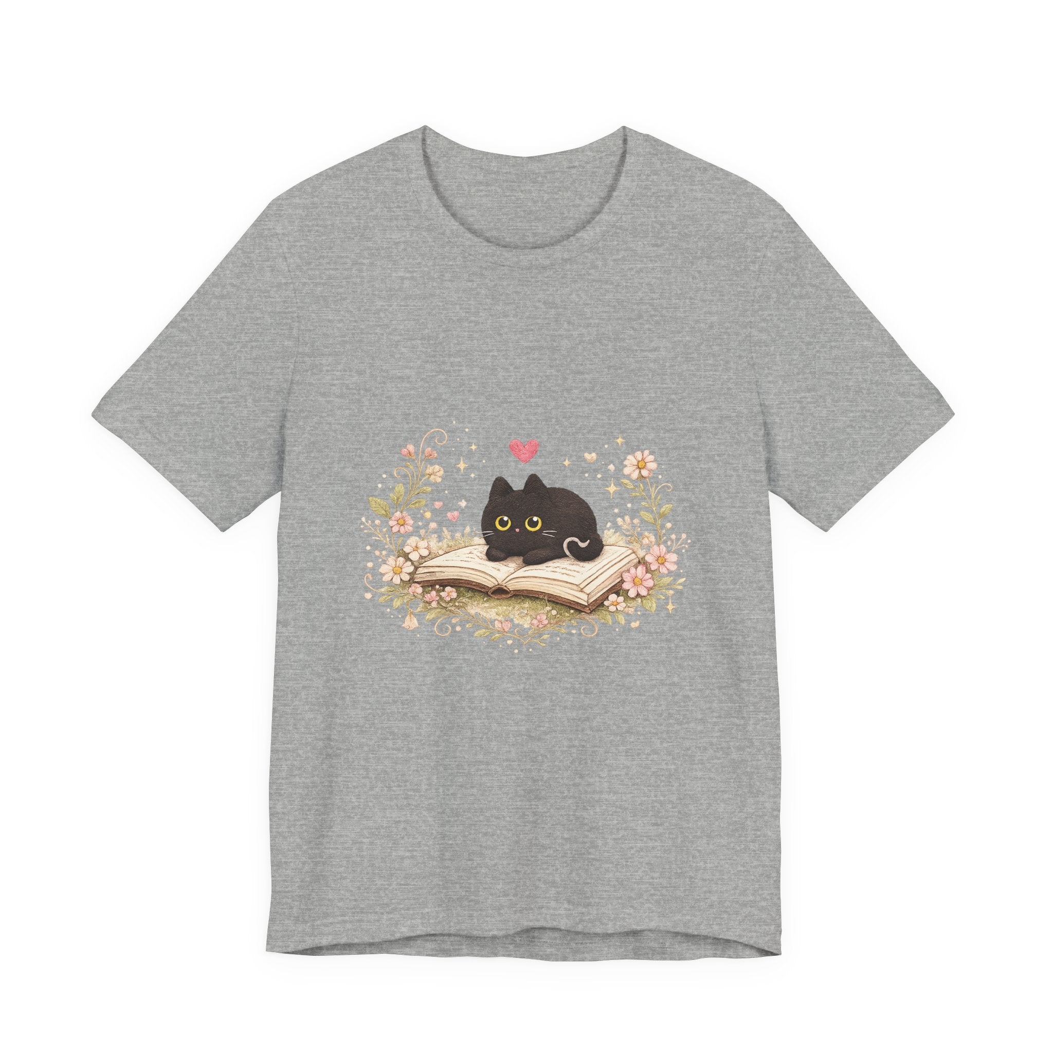 Cat on Book T-Shirt - Cute Black Kitty Reading Design