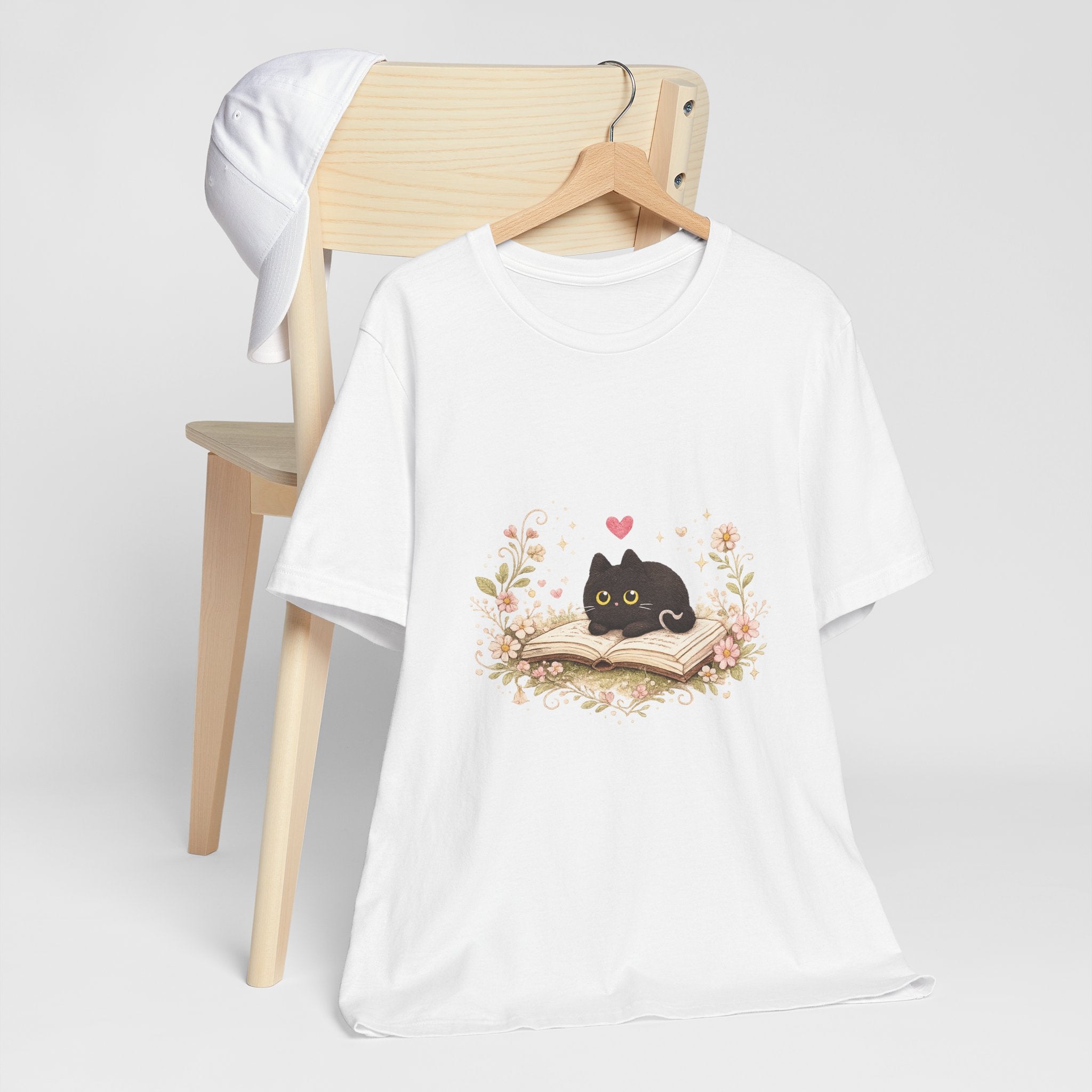 Cat on Book T-Shirt - Cute Black Kitty Reading Design