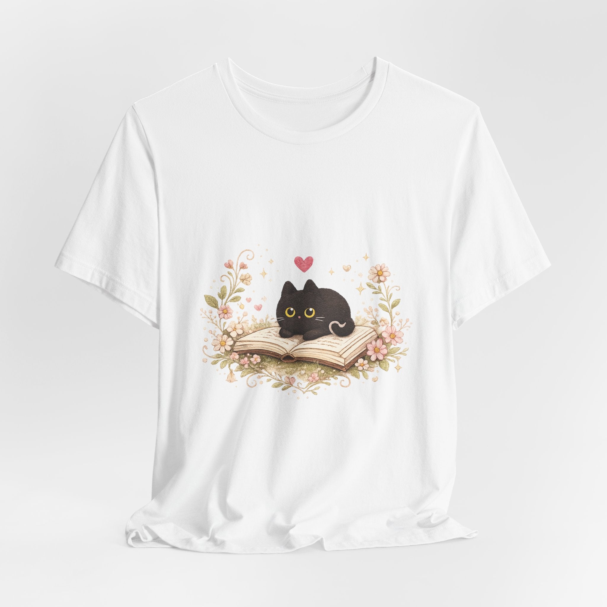 Cat on Book T-Shirt - Cute Black Kitty Reading Design