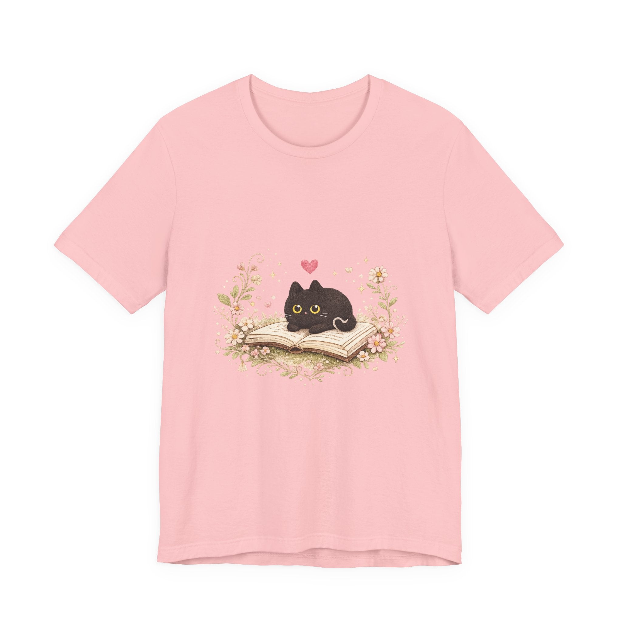 Cat on Book T-Shirt - Cute Black Kitty Reading Design