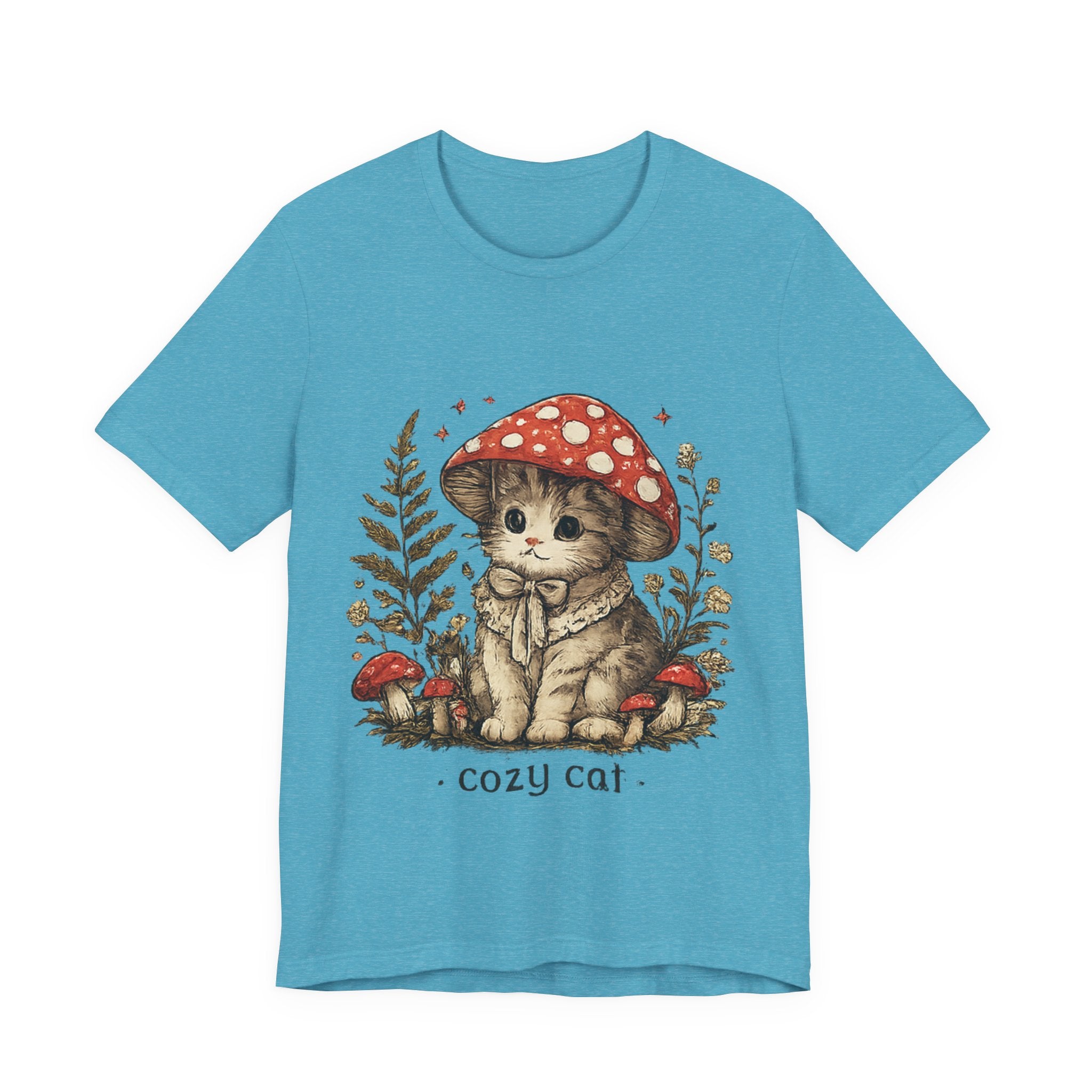 Cozy Cat Mushroom T-Shirt — Cute Woodland Kitten Graphic Tee