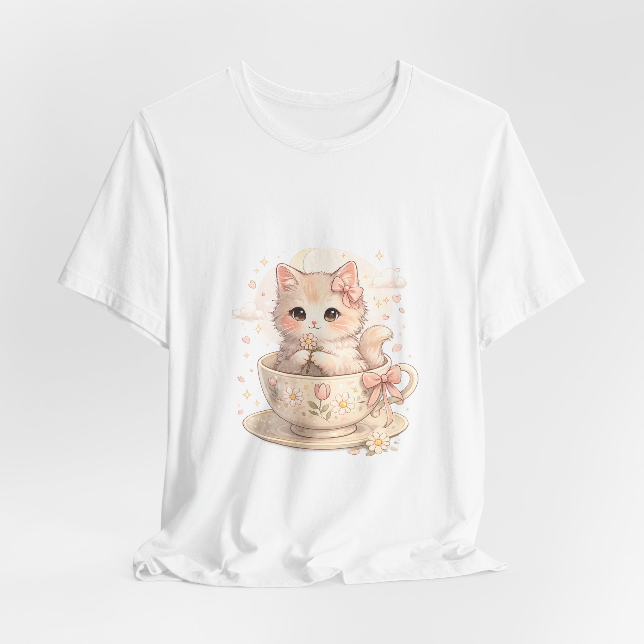 Cute Kitten in Teacup T-Shirt — Pastel Cat Graphic Tee