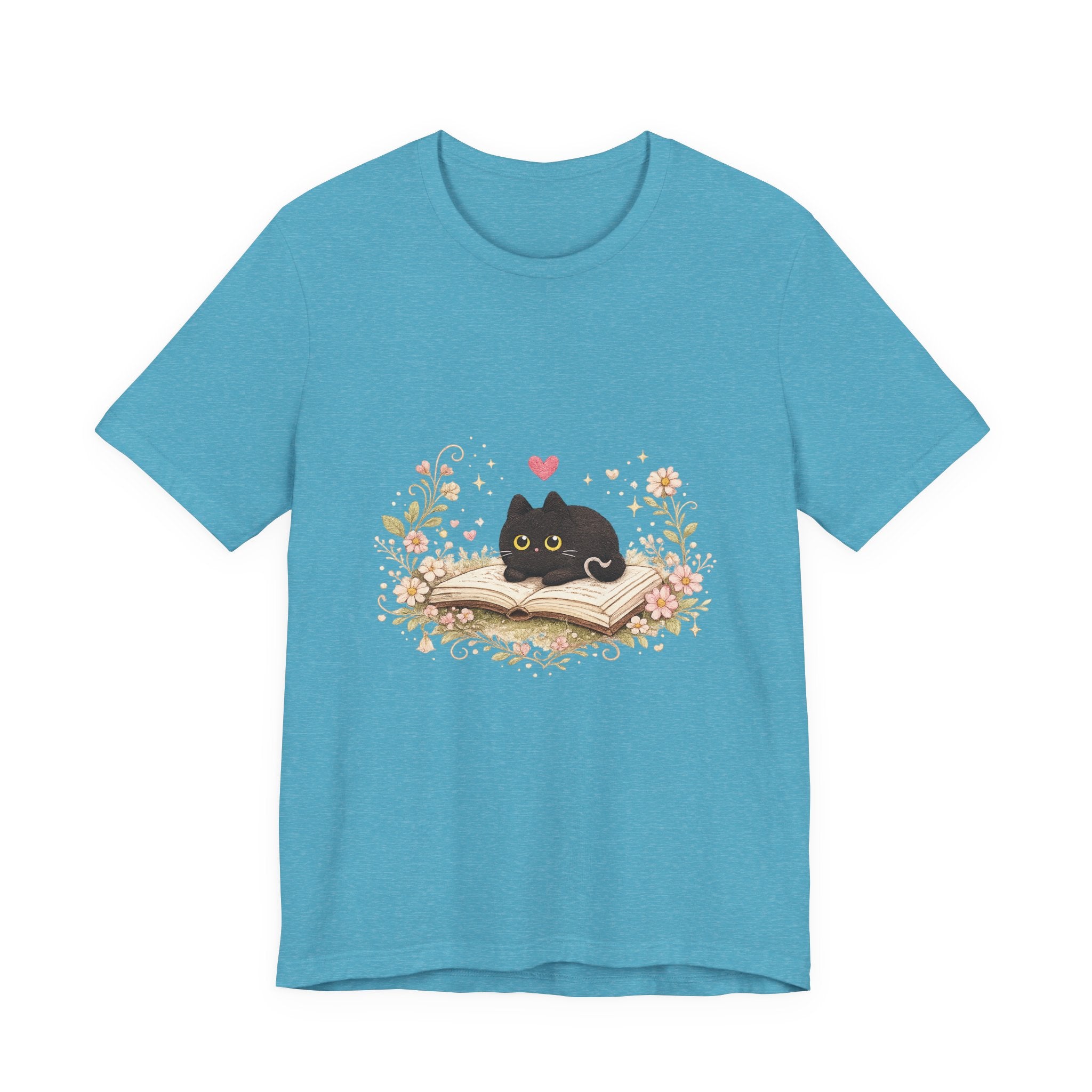 Cat on Book T-Shirt - Cute Black Kitty Reading Design