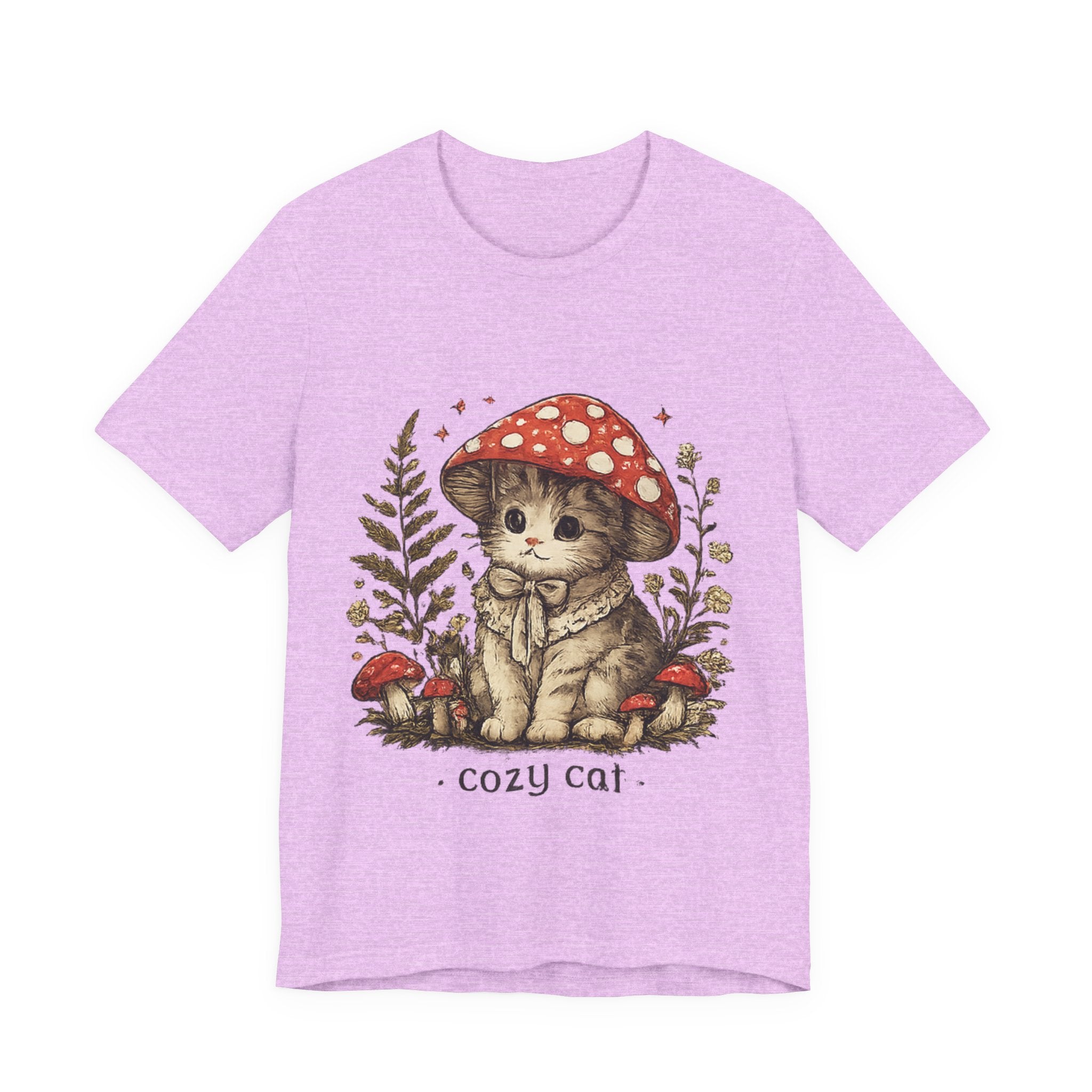 Cozy Cat Mushroom T-Shirt — Cute Woodland Kitten Graphic Tee