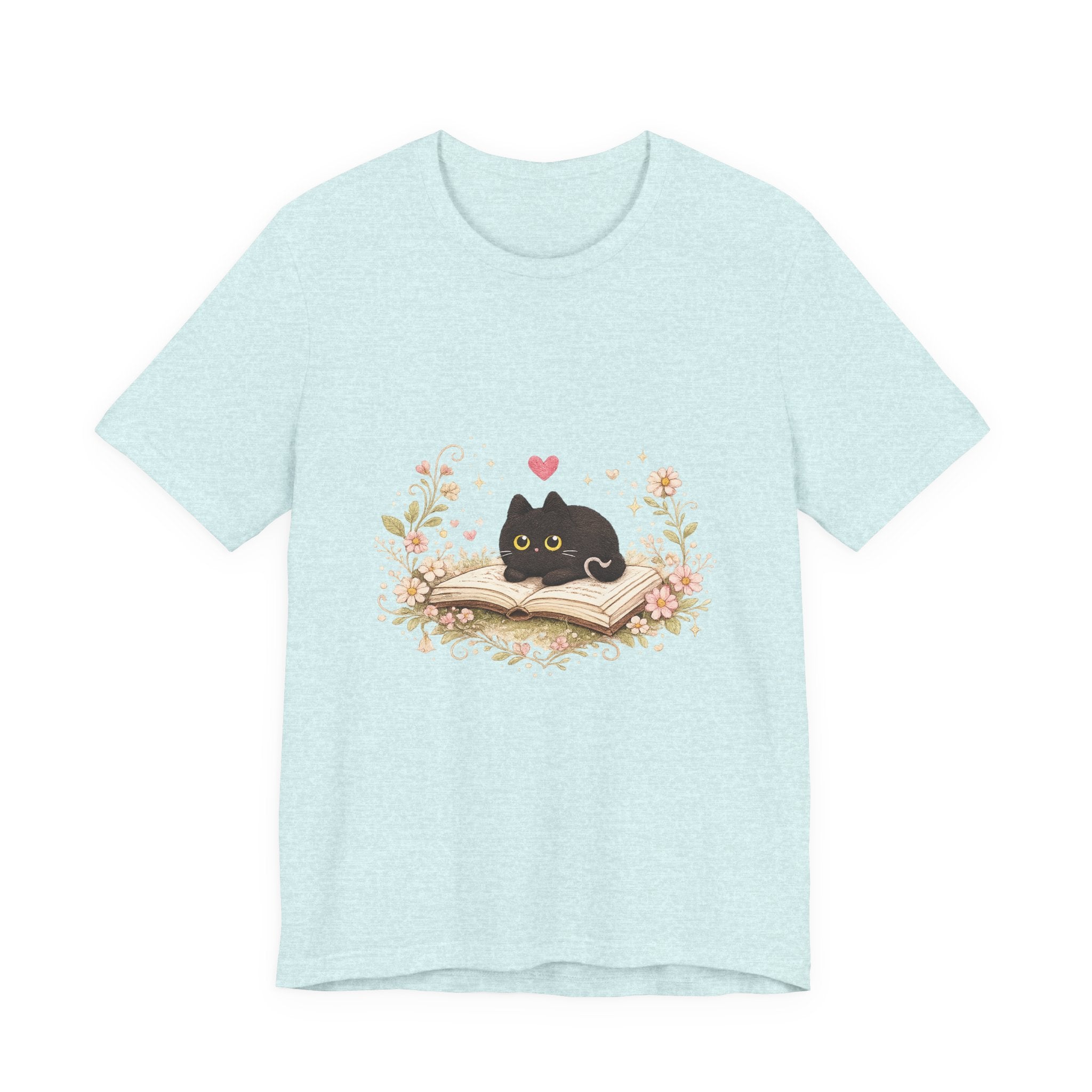 Cat on Book T-Shirt - Cute Black Kitty Reading Design