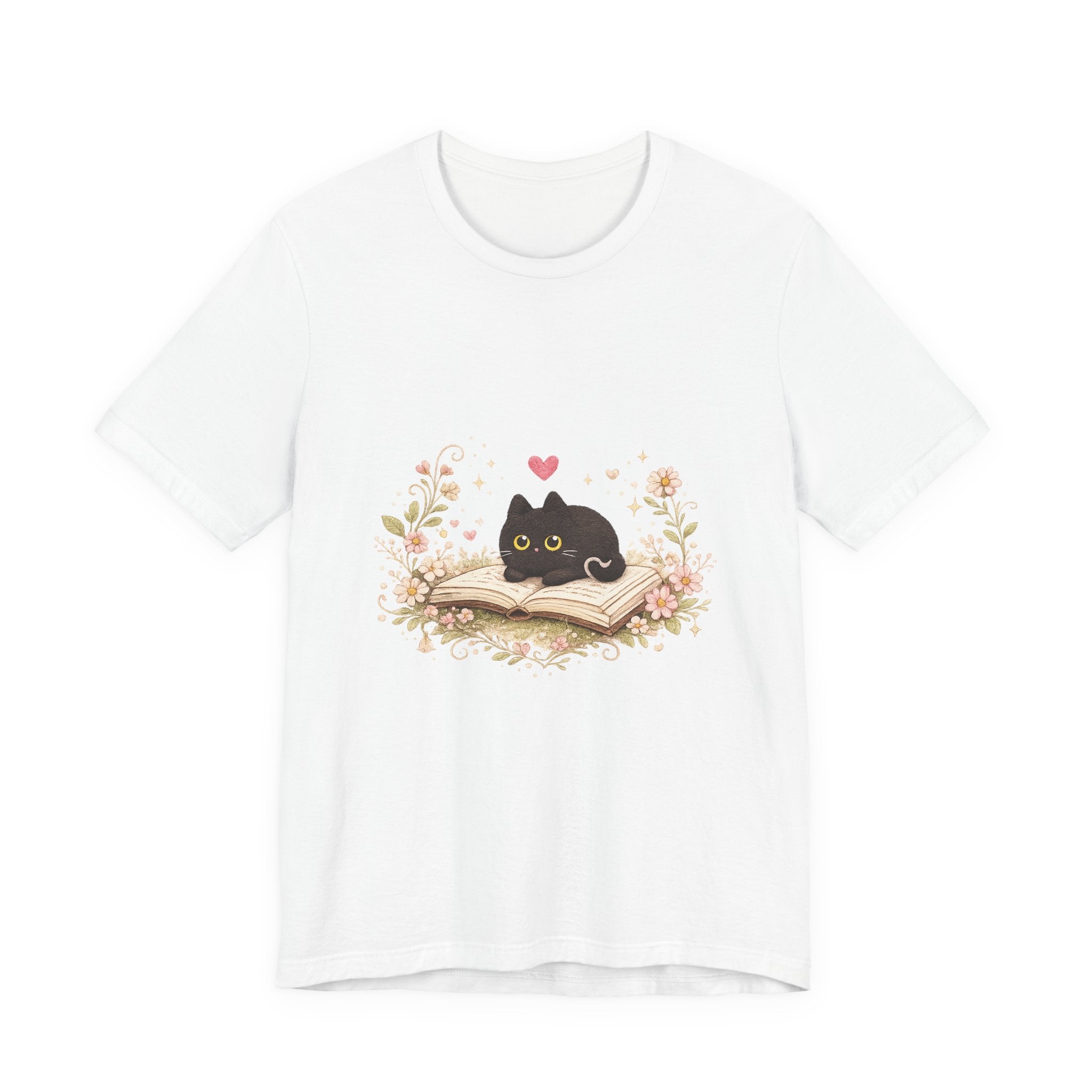 Cat on Book T-Shirt - Cute Black Kitty Reading Design