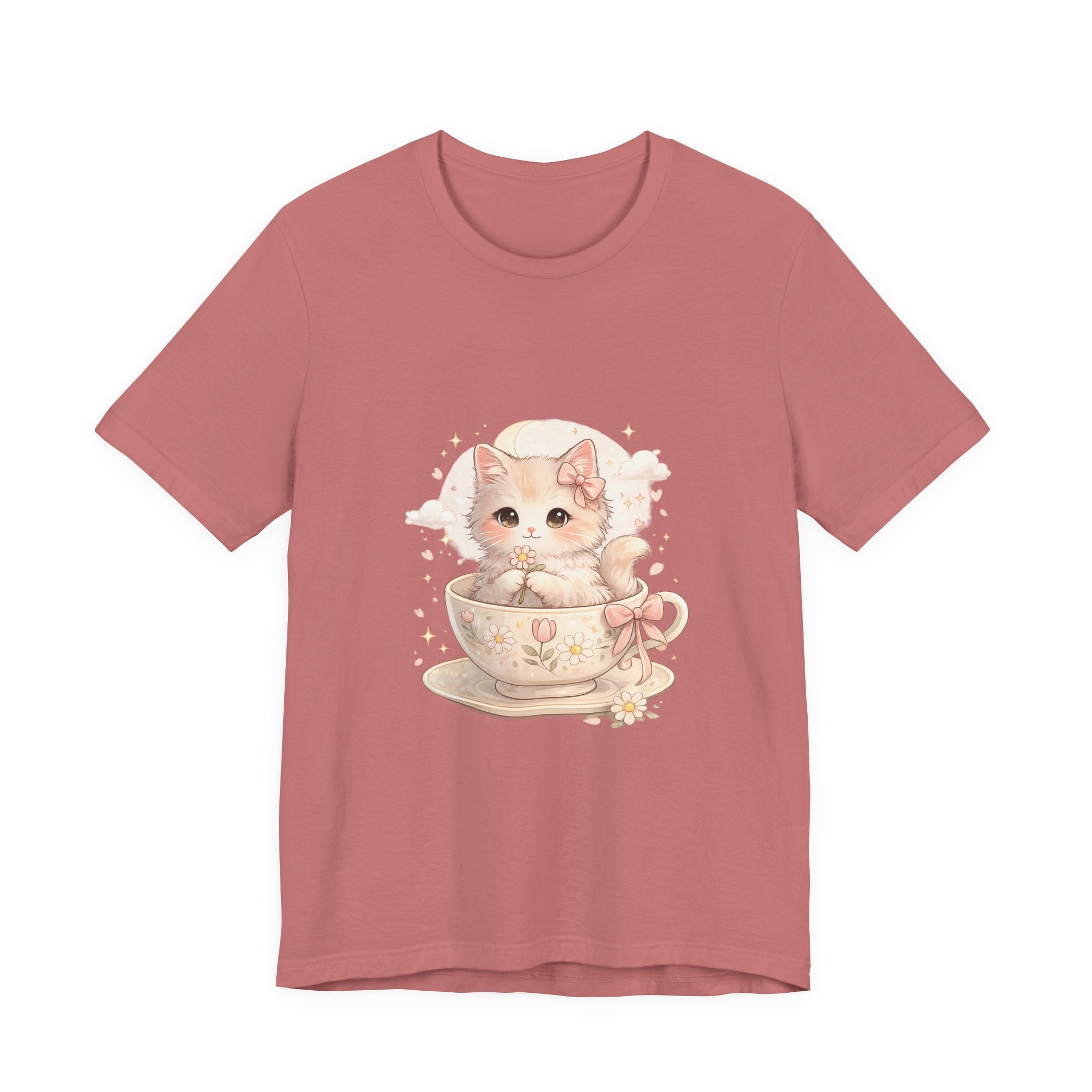 Cute Kitten in Teacup T-Shirt — Pastel Cat Graphic Tee