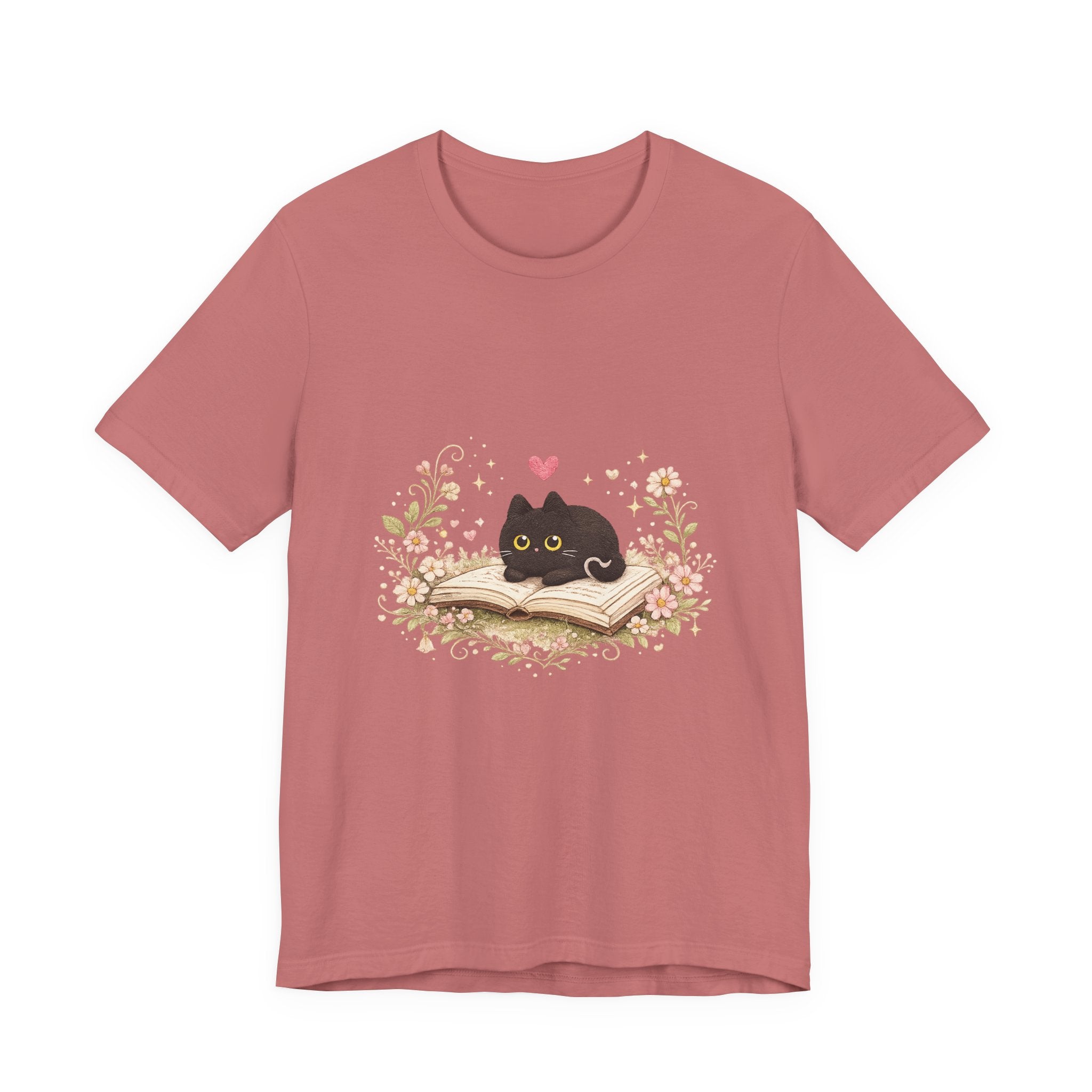 Cat on Book T-Shirt - Cute Black Kitty Reading Design
