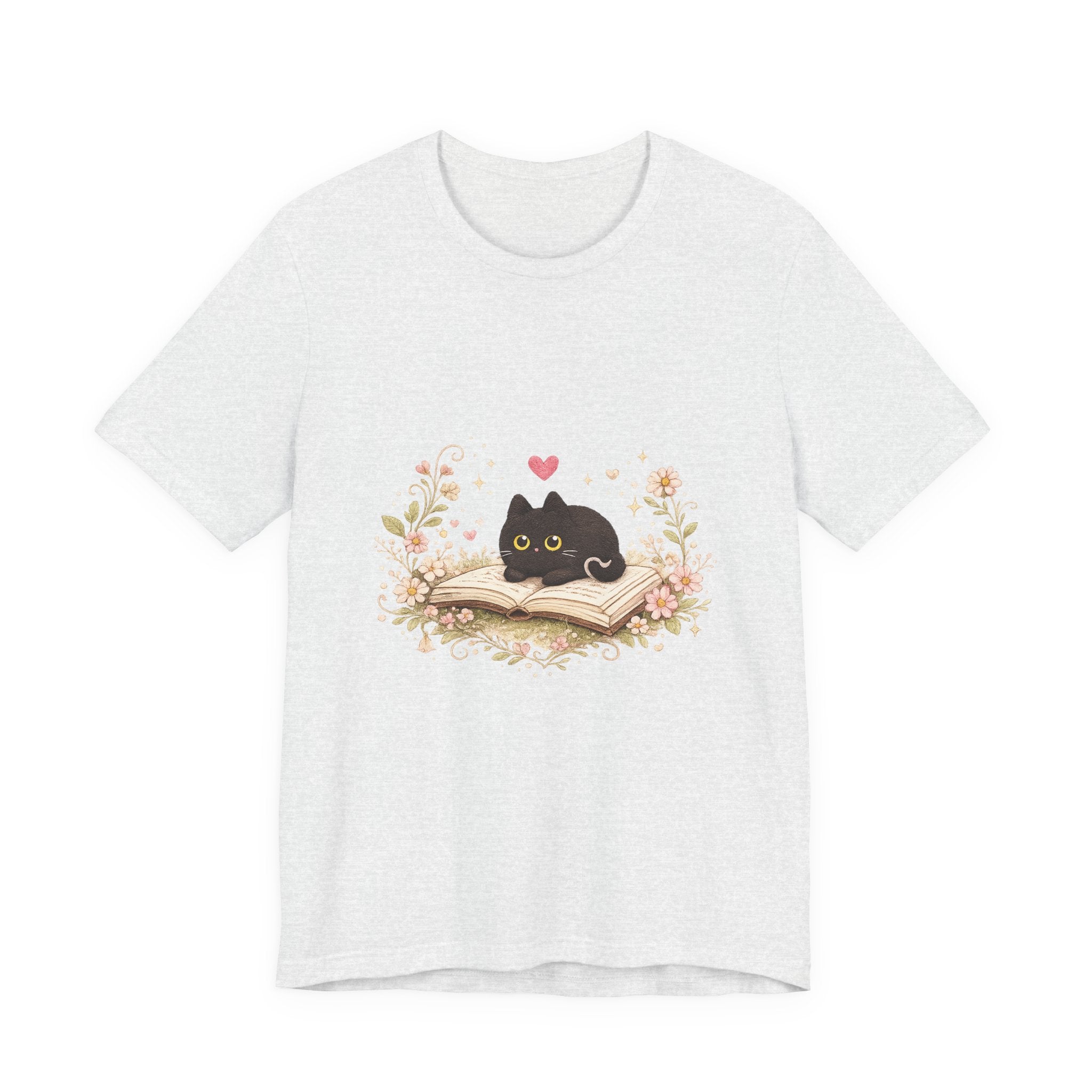 Cat on Book T-Shirt - Cute Black Kitty Reading Design