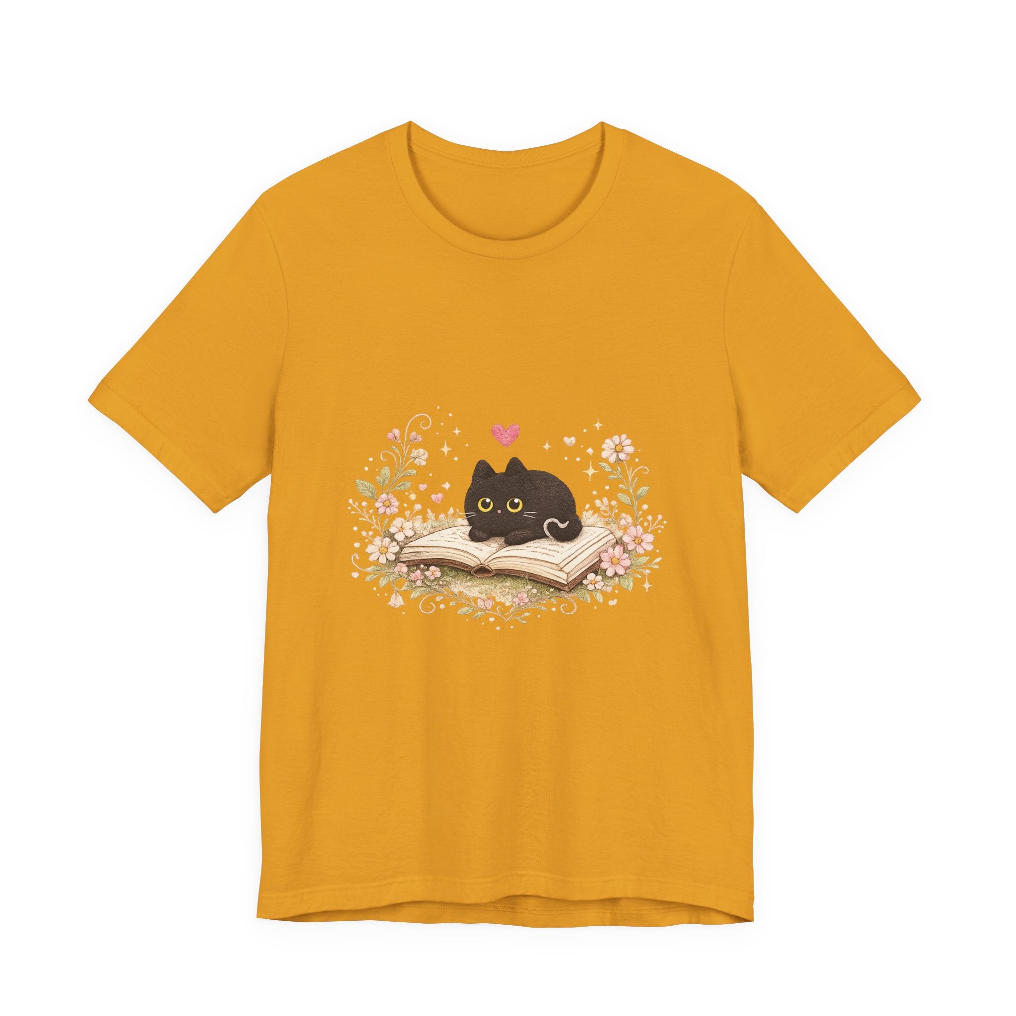 Cat on Book T-Shirt - Cute Black Kitty Reading Design