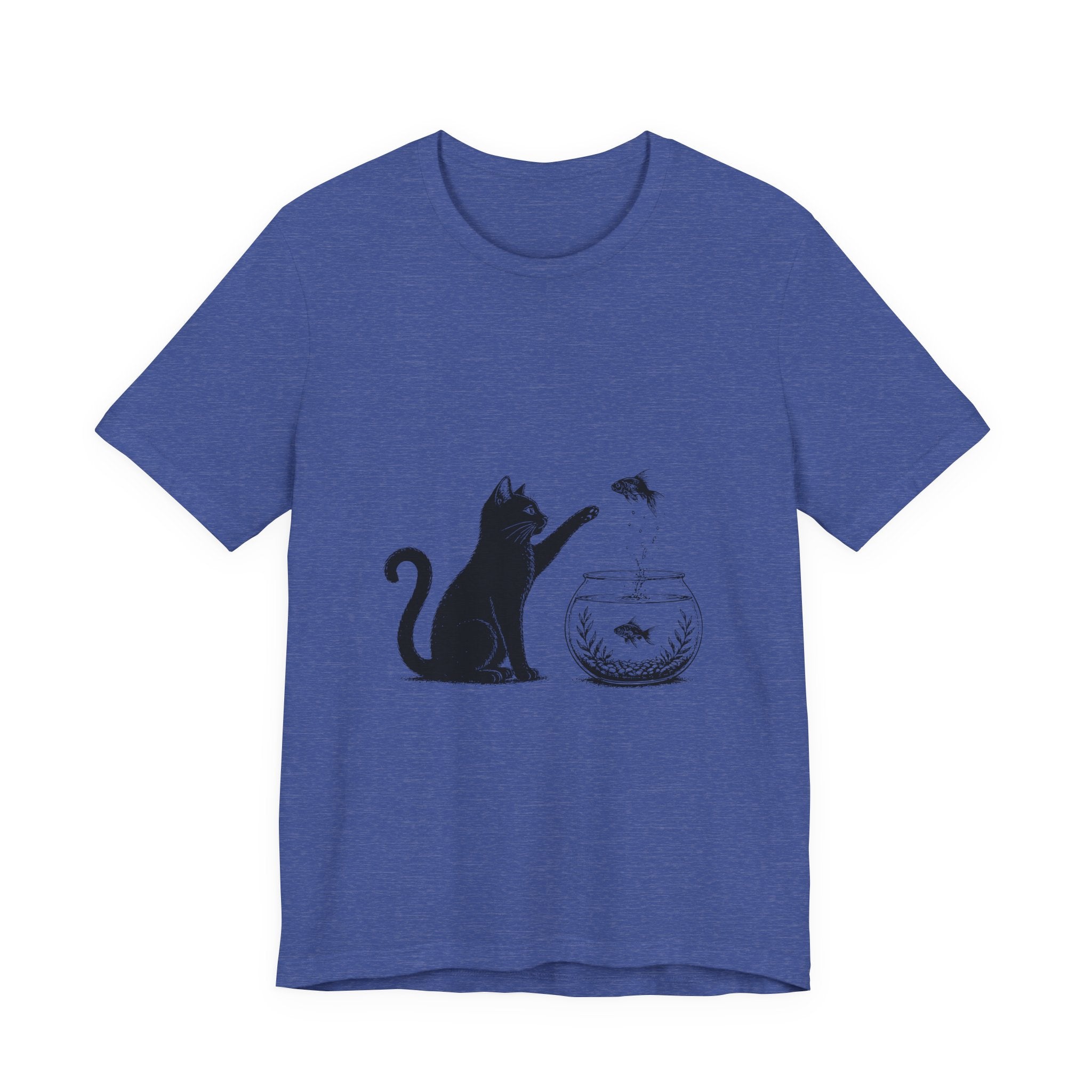 Cat and Goldfish Tee — Playful Black Cat Fishbowl Graphic T-Shirt