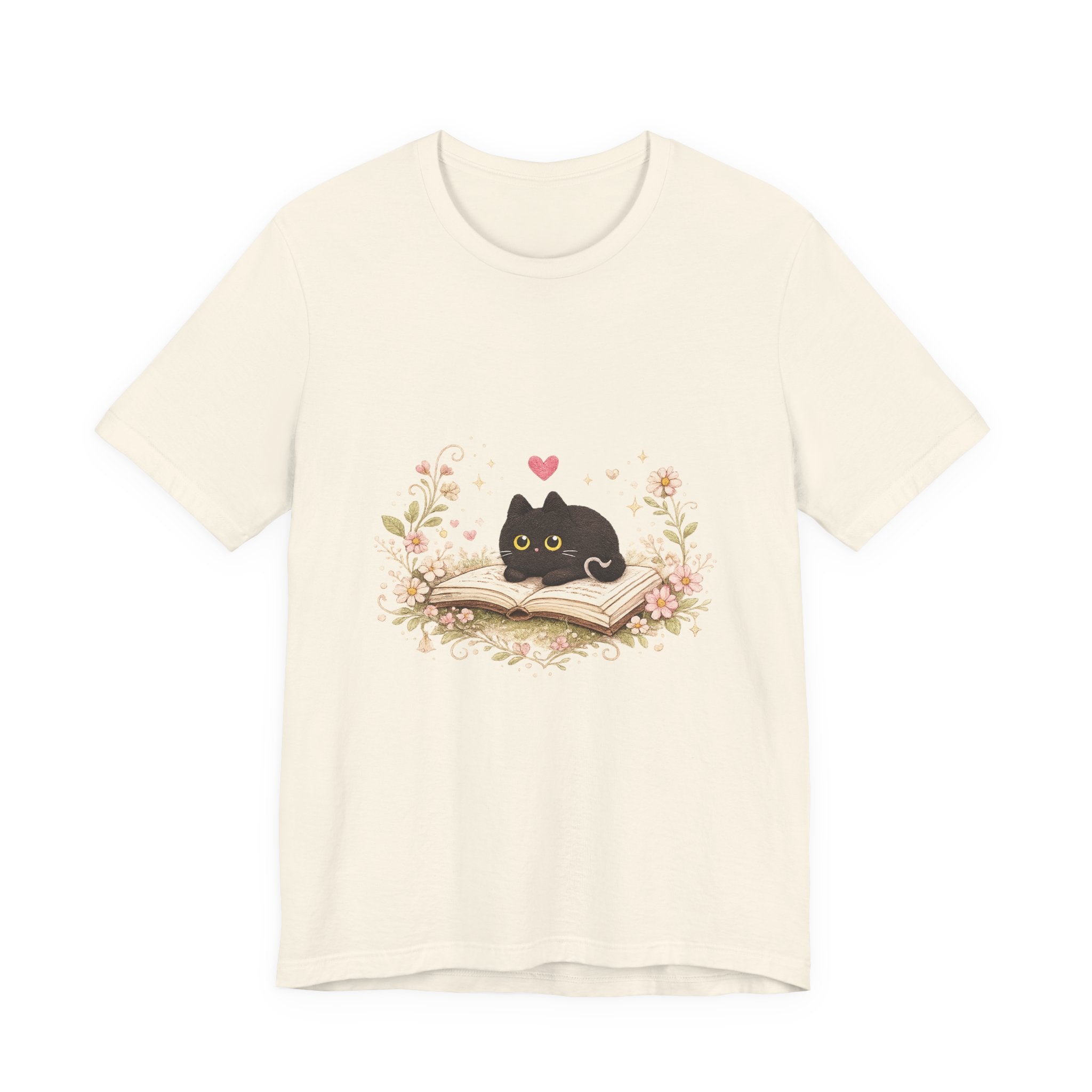 Cat on Book T-Shirt - Cute Black Kitty Reading Design