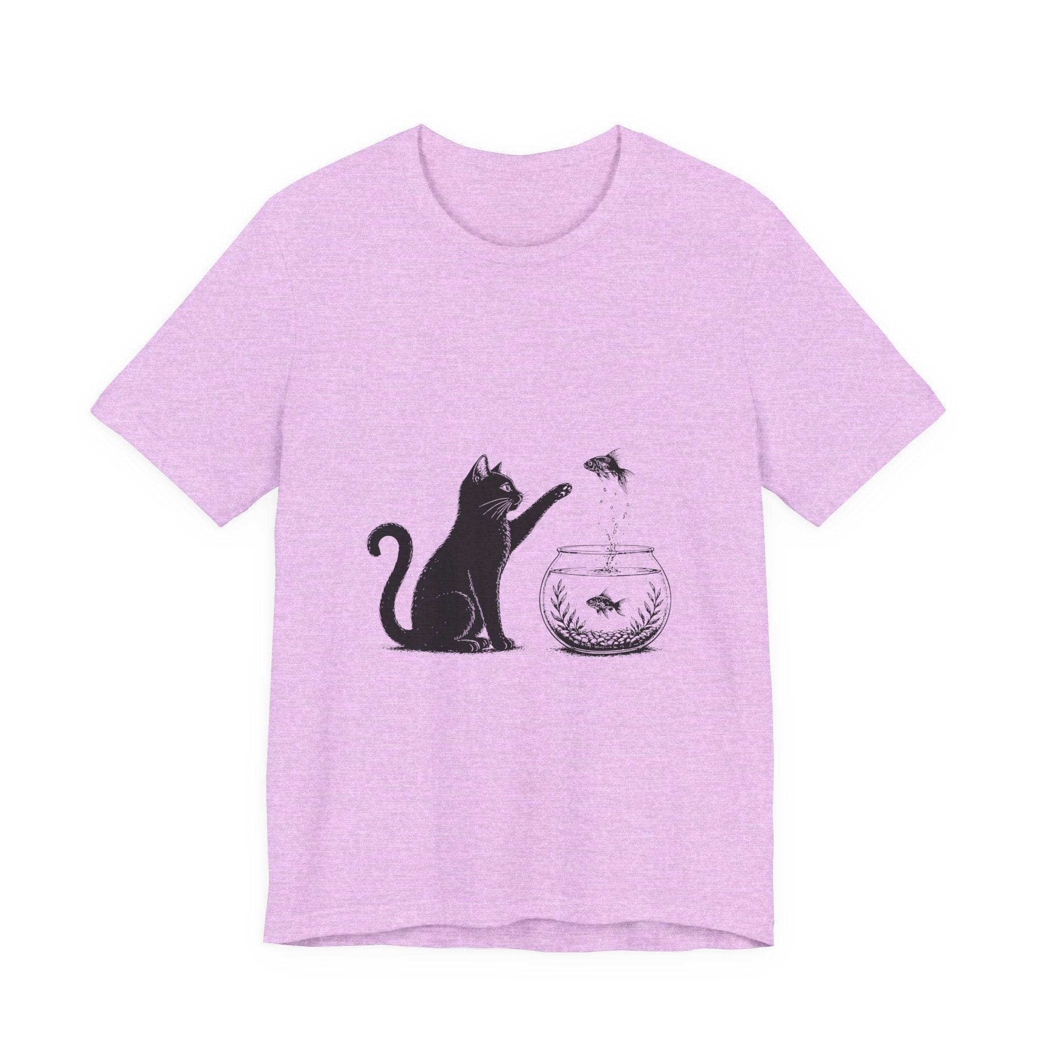 Cat and Goldfish Tee — Playful Black Cat Fishbowl Graphic T-Shirt