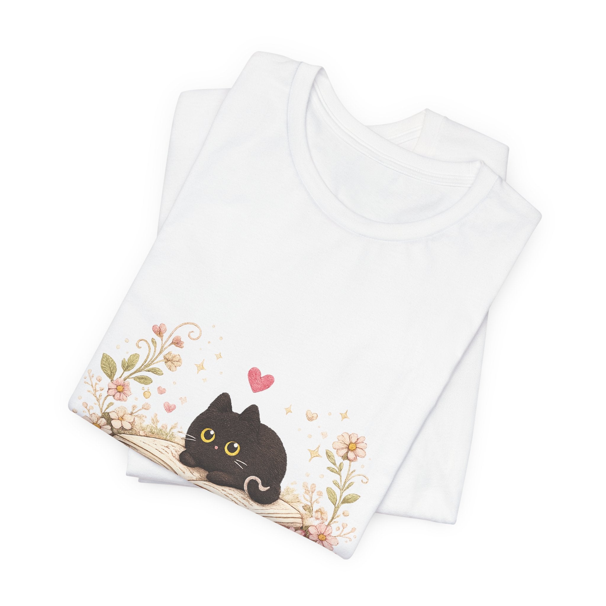 Cat on Book T-Shirt - Cute Black Kitty Reading Design