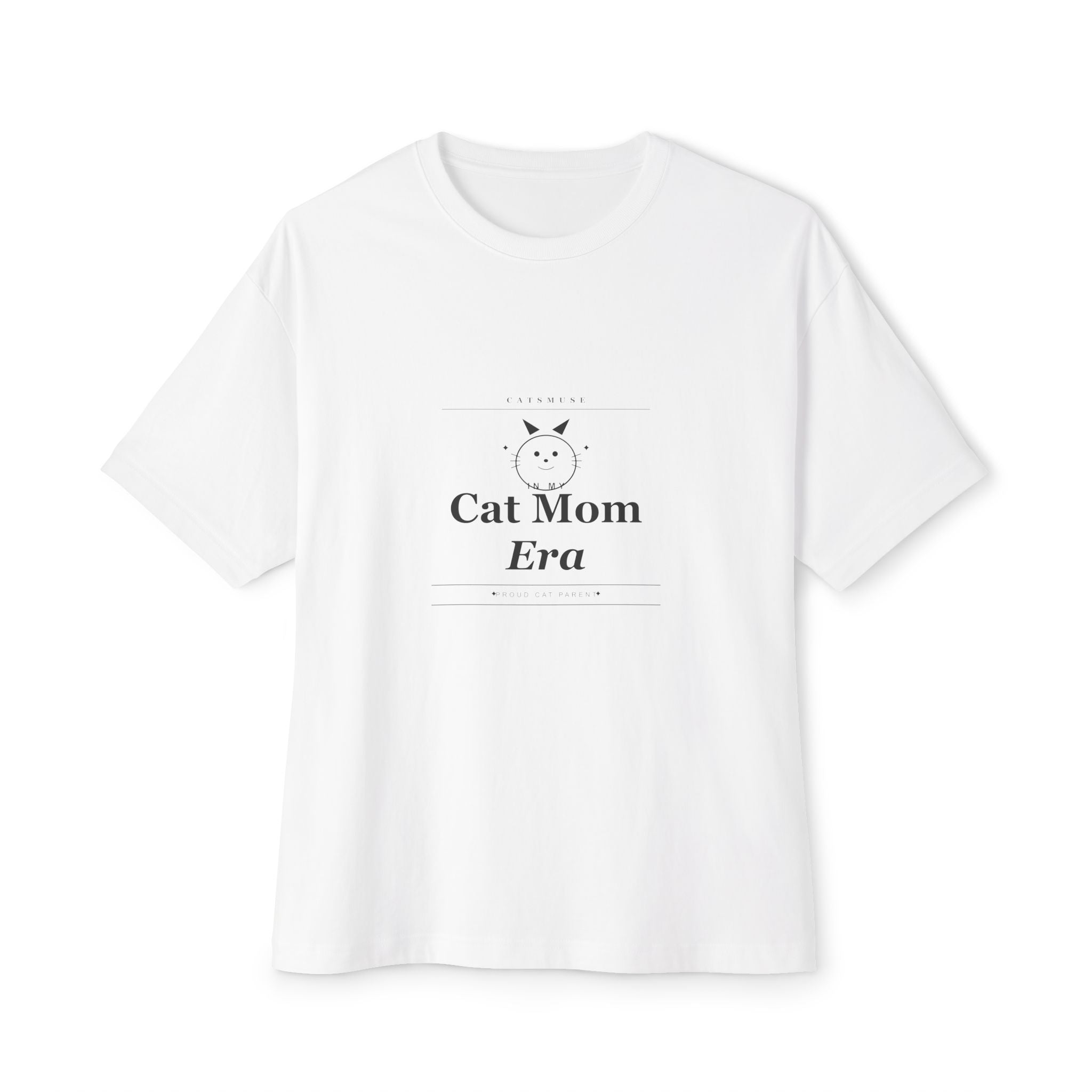 Cat Mom Era Tee — Oversized Boxy Shirt with Minimal Cat Graphic