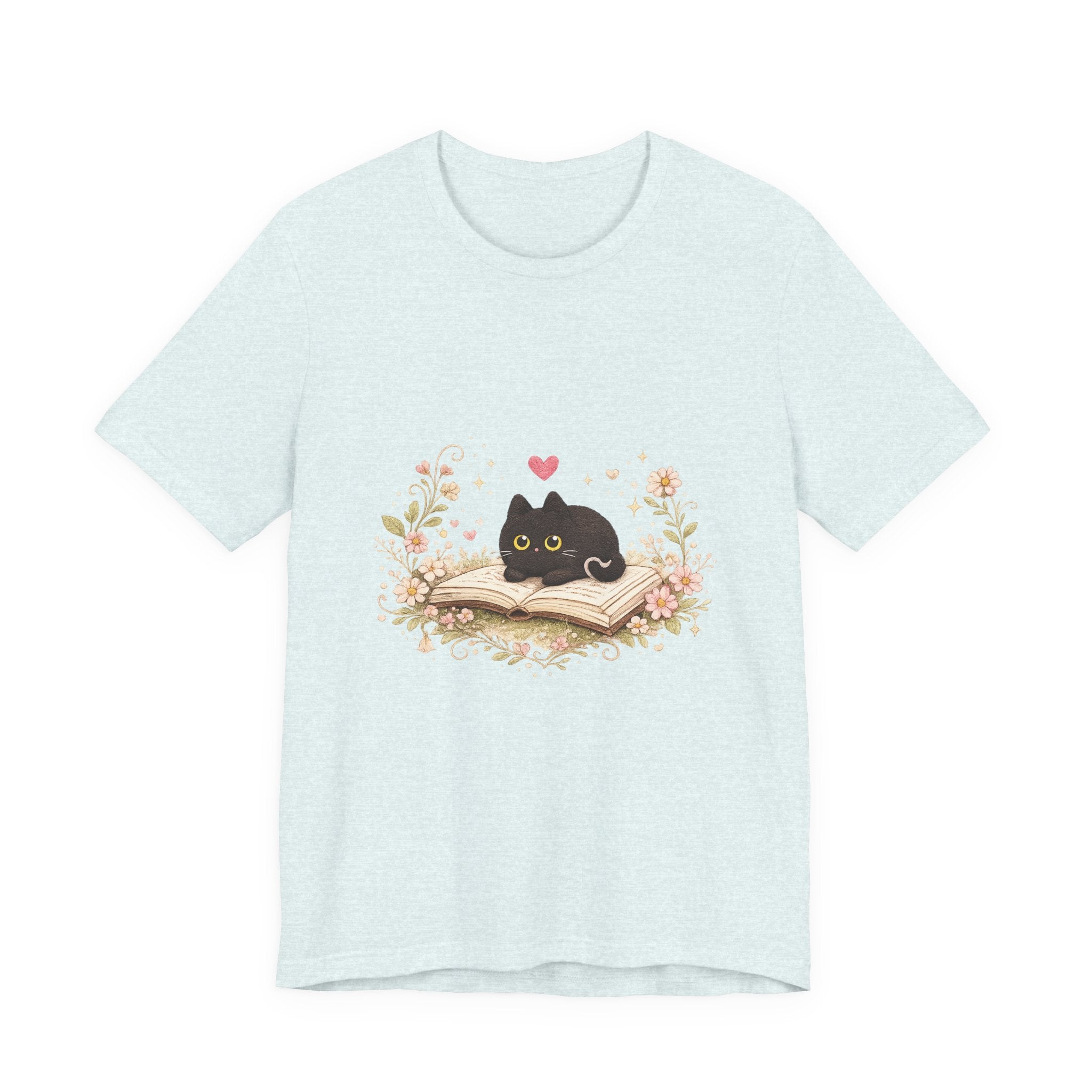 Cat on Book T-Shirt - Cute Black Kitty Reading Design