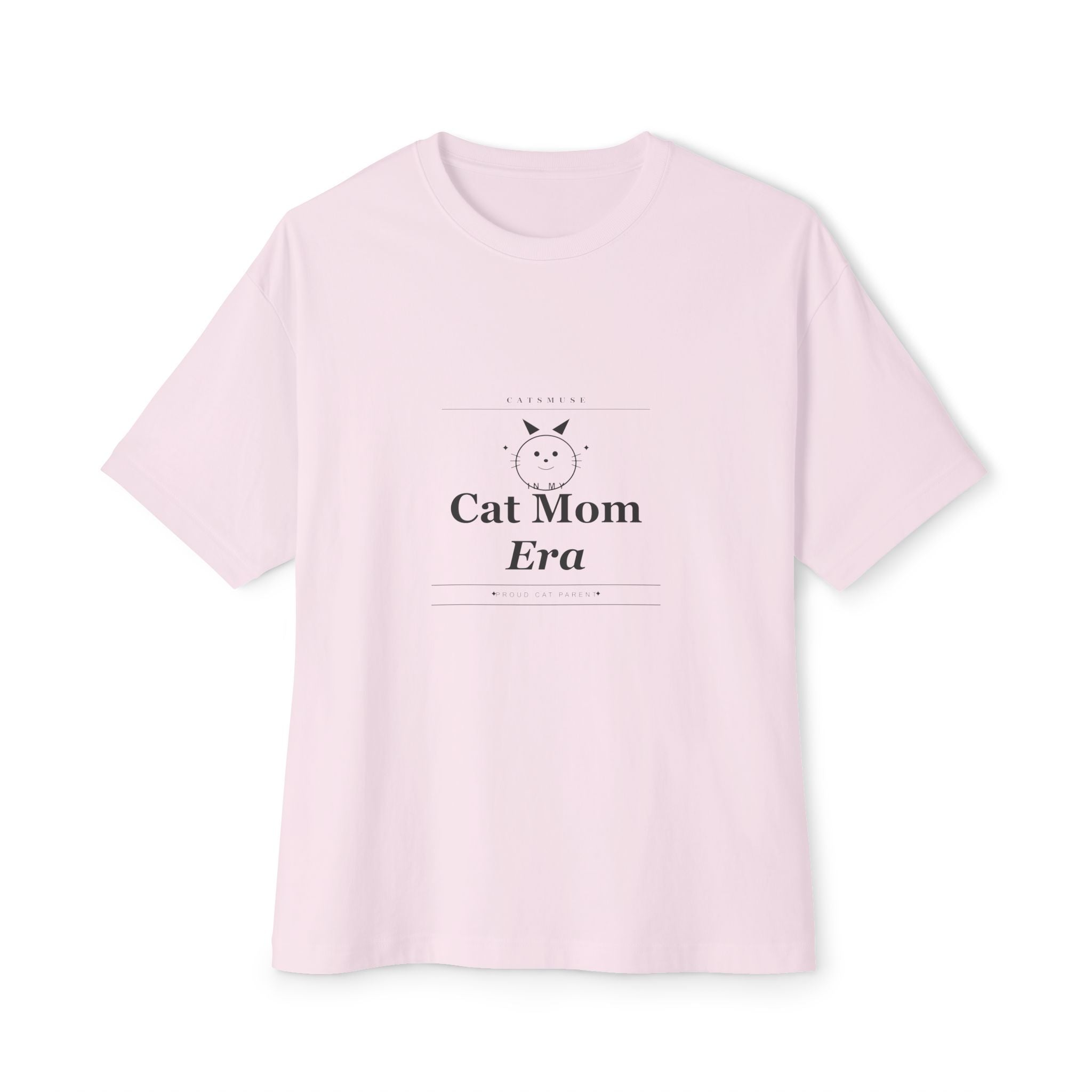 Cat Mom Era Tee — Oversized Boxy Shirt with Minimal Cat Graphic