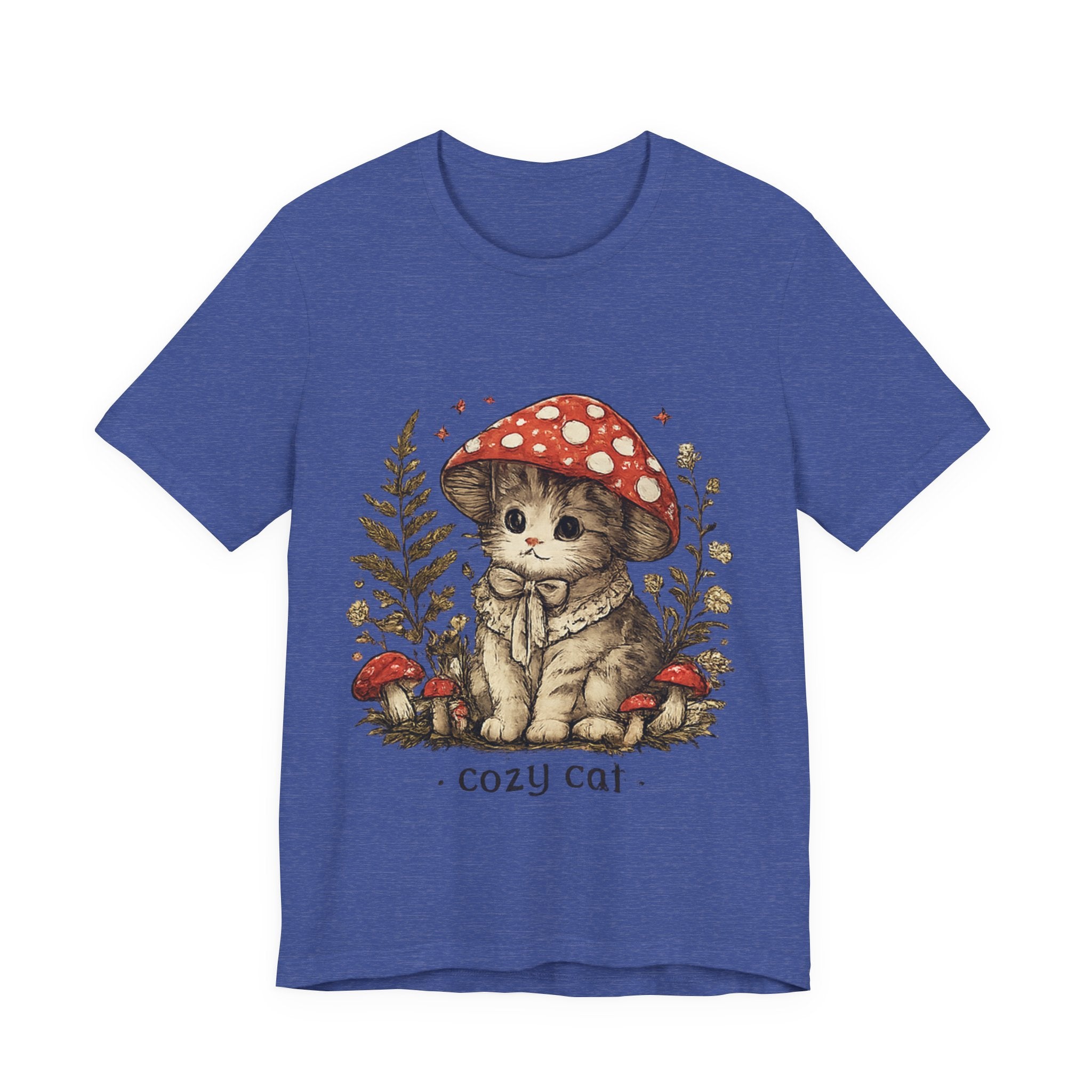 Cozy Cat Mushroom T-Shirt — Cute Woodland Kitten Graphic Tee