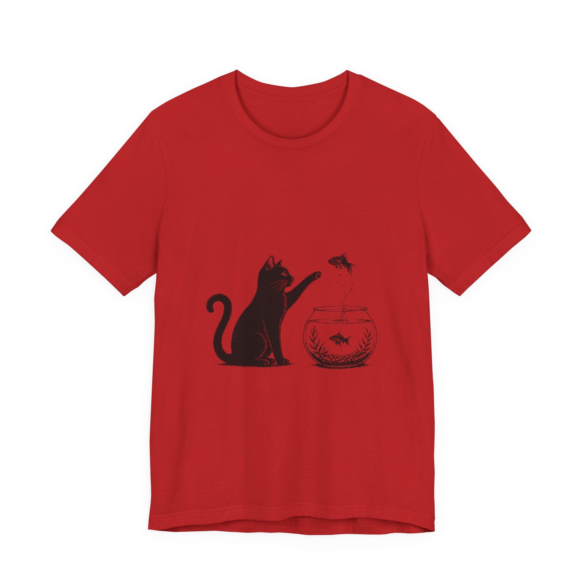 Cat and Goldfish Tee — Playful Black Cat Fishbowl Graphic T-Shirt